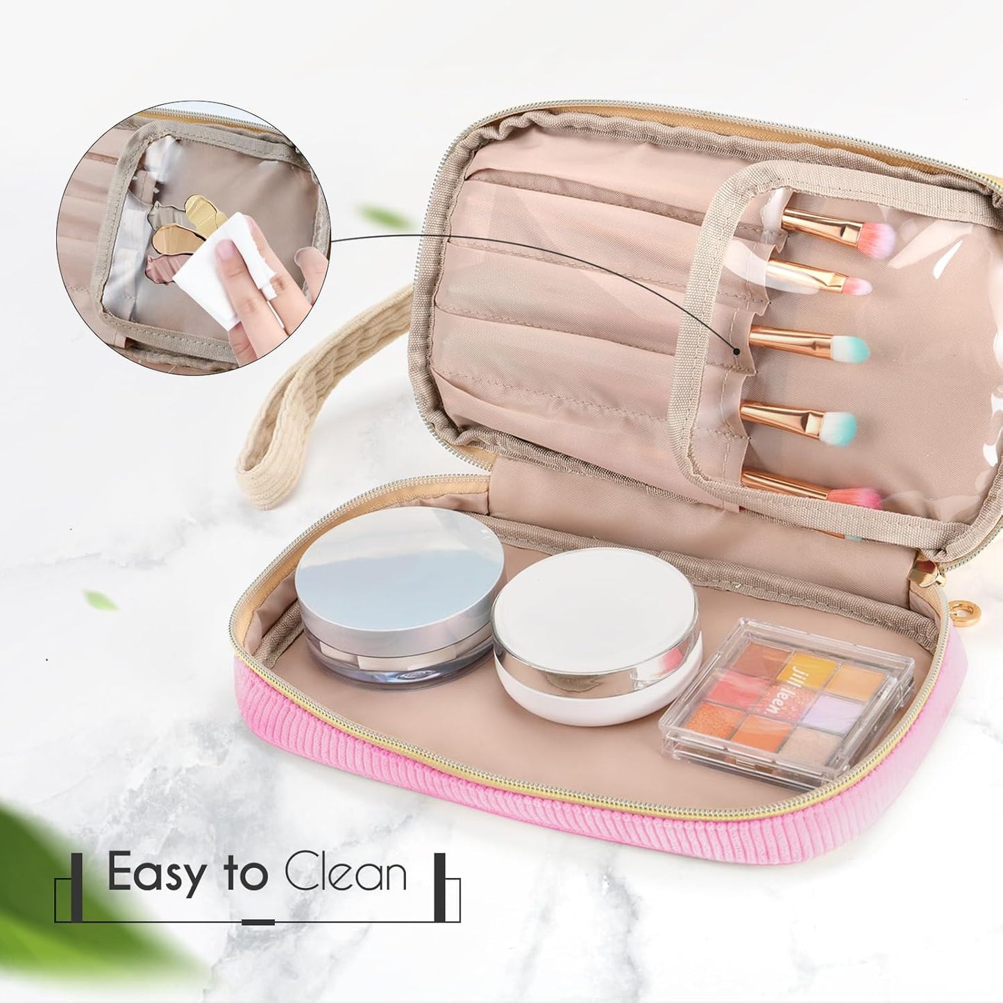 Personalized Initial Makeup Bag - Unique Birthday Gift for Girls & Women | Travel Cosmetic Bag - Pink C