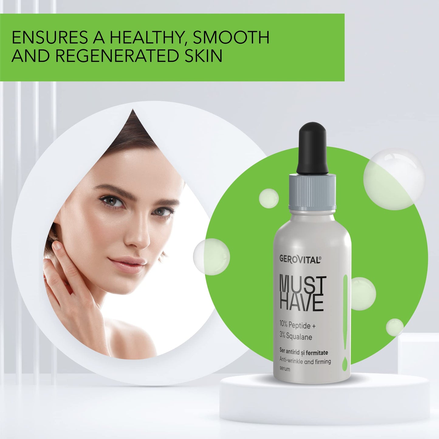 GEROVITAL MUST HAVE Anti-Wrinkle and Firming Face Serum with Collagen and Elastin, Aloe Vera Extract, Moisturizing Face Serum, 30 ml