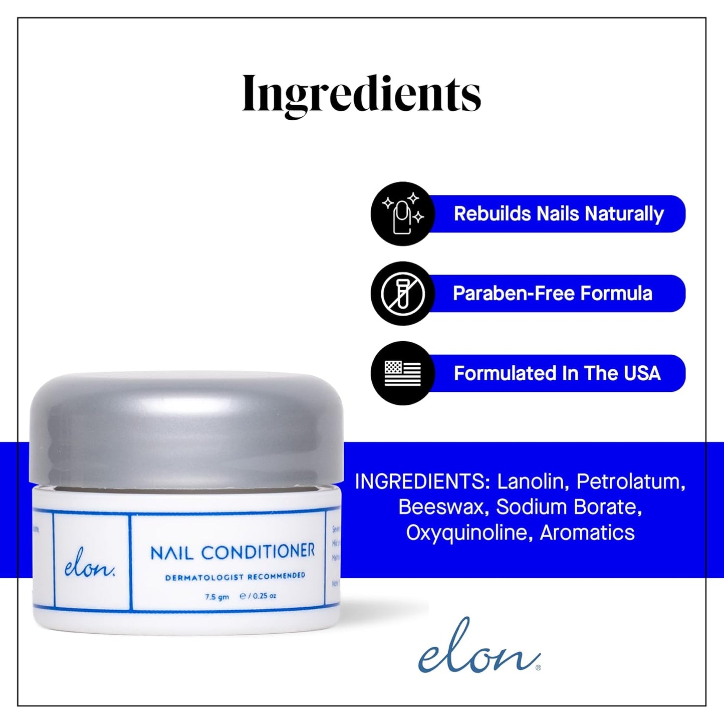 Elon Lanolin Nail Strengthener - Conditions Nails & Protects Cuticles | 2-Pack (7.5g Jars)