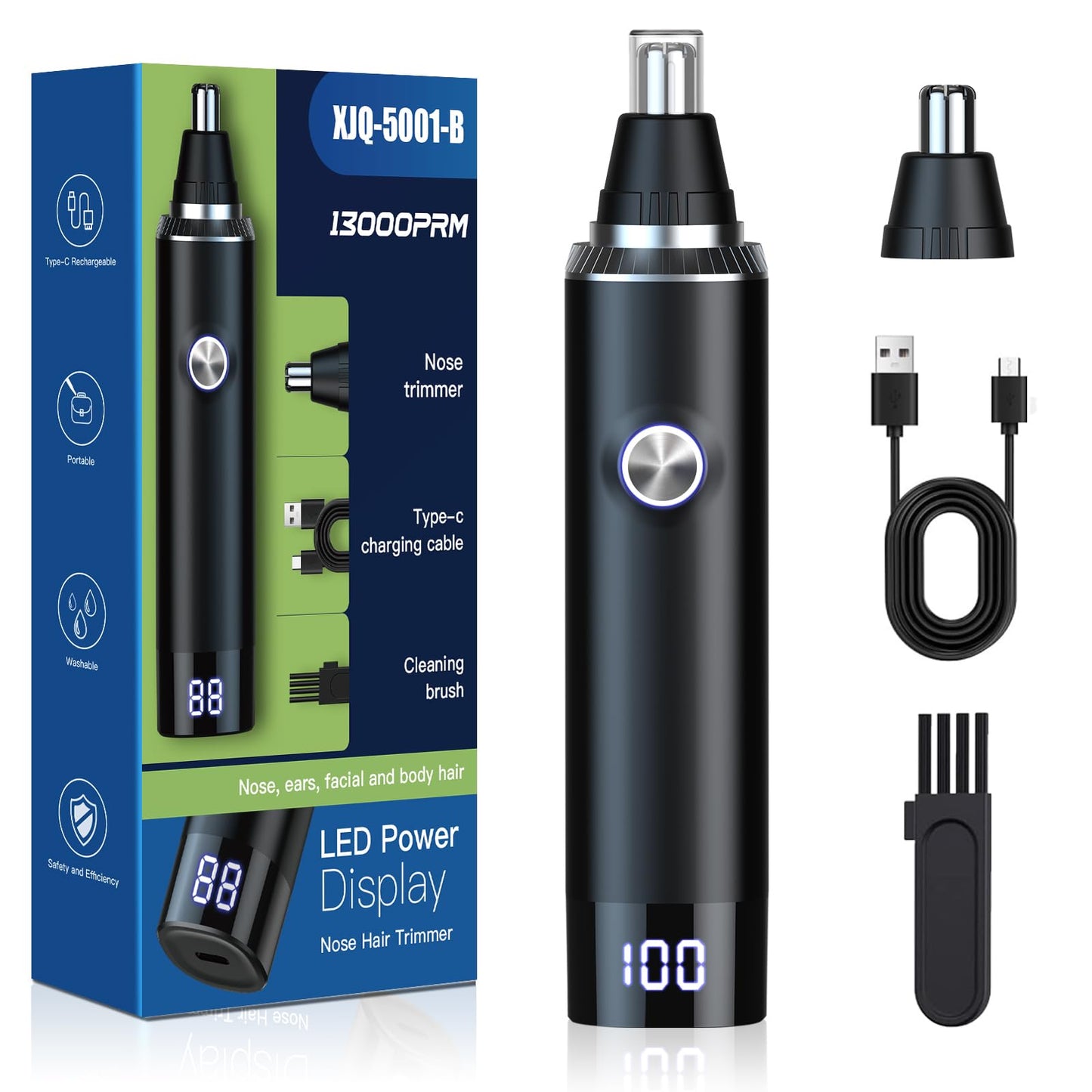 Ear and Nose Hair Trimmer for Men Women, 2026 Professional Painless USB Rechargeable Eyebrow & Facial Hair Trimmer, 13,000 RPM Precision Tool with Powerful Motor and Dual-Edge Blades, IPX7 Waterproof