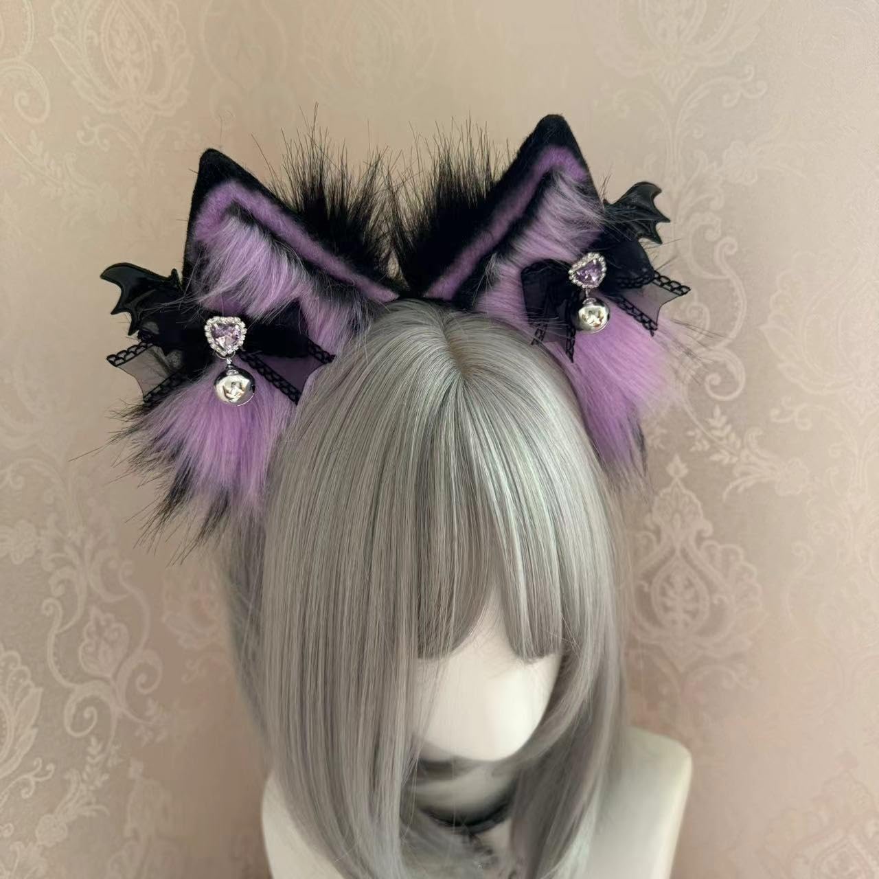Ekwikzz Punk Cat Ears Headband, Cosplay Clips BL Bow SI Bell LOVE PU Gem BP