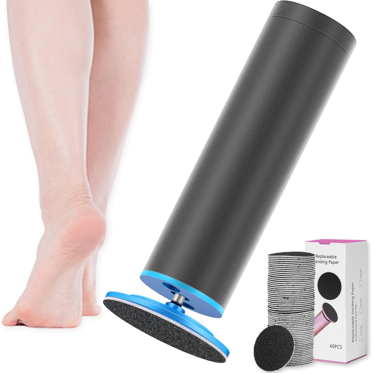 Dermawave Electric Foot File Callus Remover for Feet, Professional Electric Foot Sander Filer Grinder with 60 Sandpaper Discs for Men & Women, Pedicure Tool for Corn Dead Skin Cracked Heel