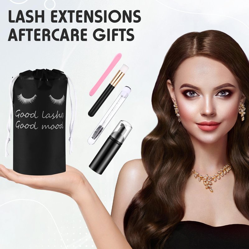 Yaomiao 130 Pcs Lash Shampoo Bottle Brushes Set 20 Foam Pump Dispenser 20 Cleaning Brush 20 Eyelash Extension Spoolies Tube 20 Instructions Cards 20 Aftercare Bags 20 Facial Sponge(Black)