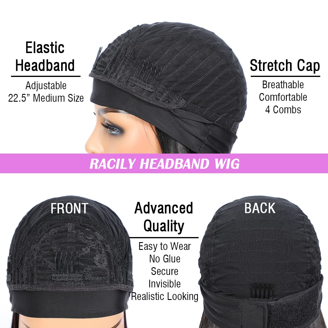 Short Curly Headband Wigs Human Hair Wig for Black Women, Glueless Kinky Curly Weave Wigs 100% Unprocessed Hair None Lace Front Wigs Color 1B 150% Density (10", 1B, Curly)