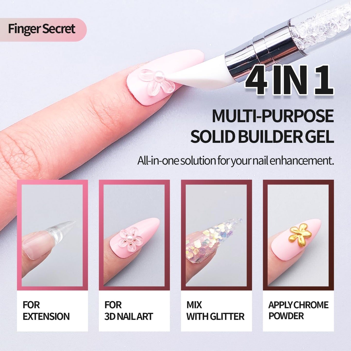 Finger Secret 3D Gel Nail Art Kit-Solid Builder Gel for Nails 3D Sculpting Carving Building Modeling Hard Extension for Beginner DIY Salon at Home Cured Needed