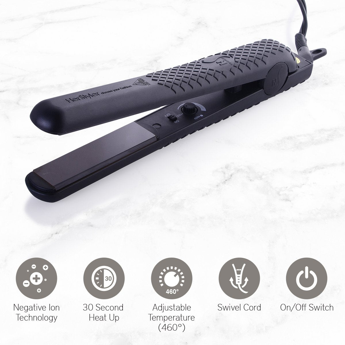 Herstyler Forever Straightening Flat Iron, Ceramic Hair Straightener and Herstyler Biotin Hair Growth Serum Set