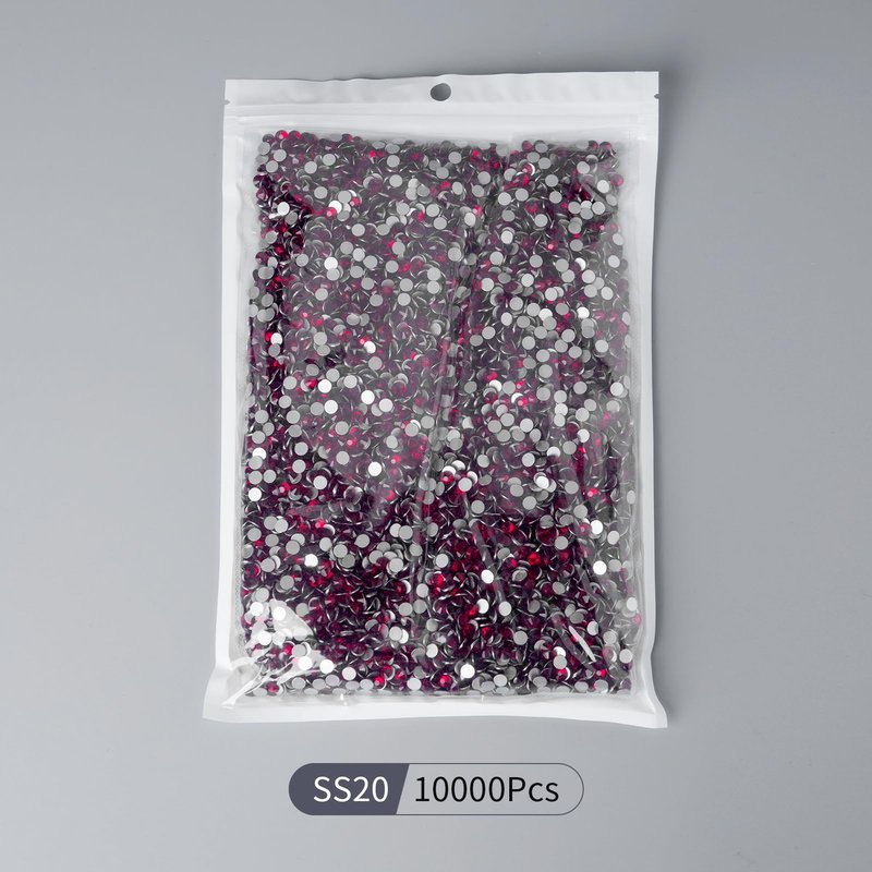 10000PCS Dark Red Rhinestones Bulk, Flat Back Crystal Glass Stone Round Gems,SS20, 4.6-4.8mm
