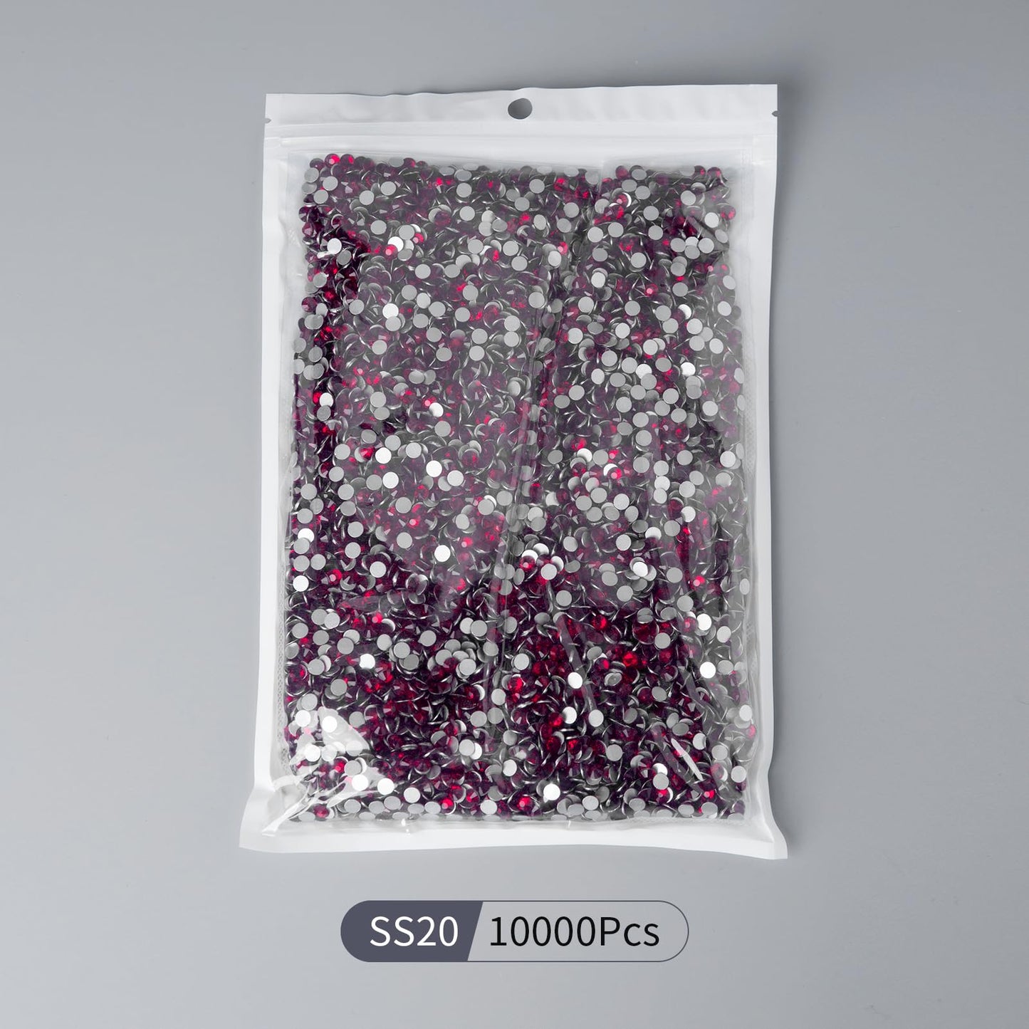 10000PCS Dark Red Rhinestones Bulk, Flat Back Crystal Glass Stone Round Gems,SS20, 4.6-4.8mm
