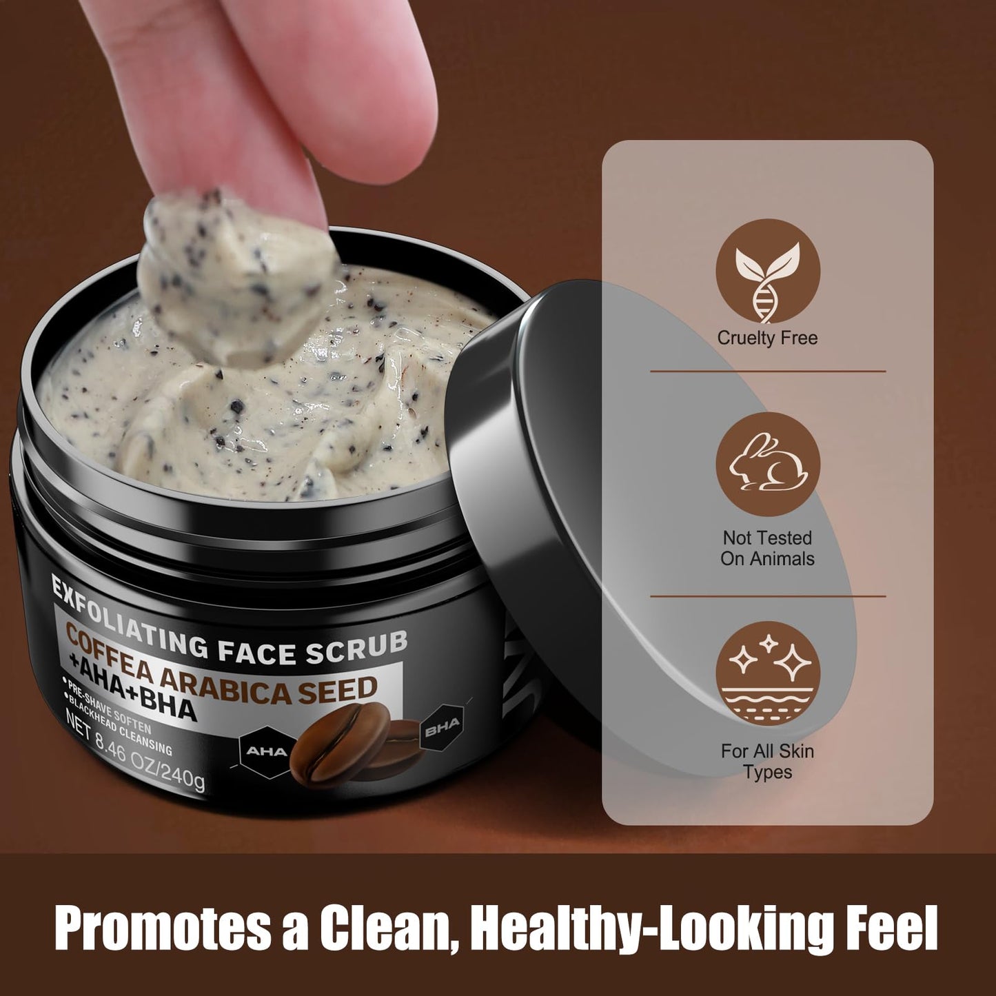 JVR Face Scrub for Men, Facial Scrub for Deep Exfoliating, Cleansing Blackheads, Ingrown Hair, Pre-shave Soften, Organic Formulated with Coffee Extract, AHA and BHA Face Exfoliator (8.46 oz)