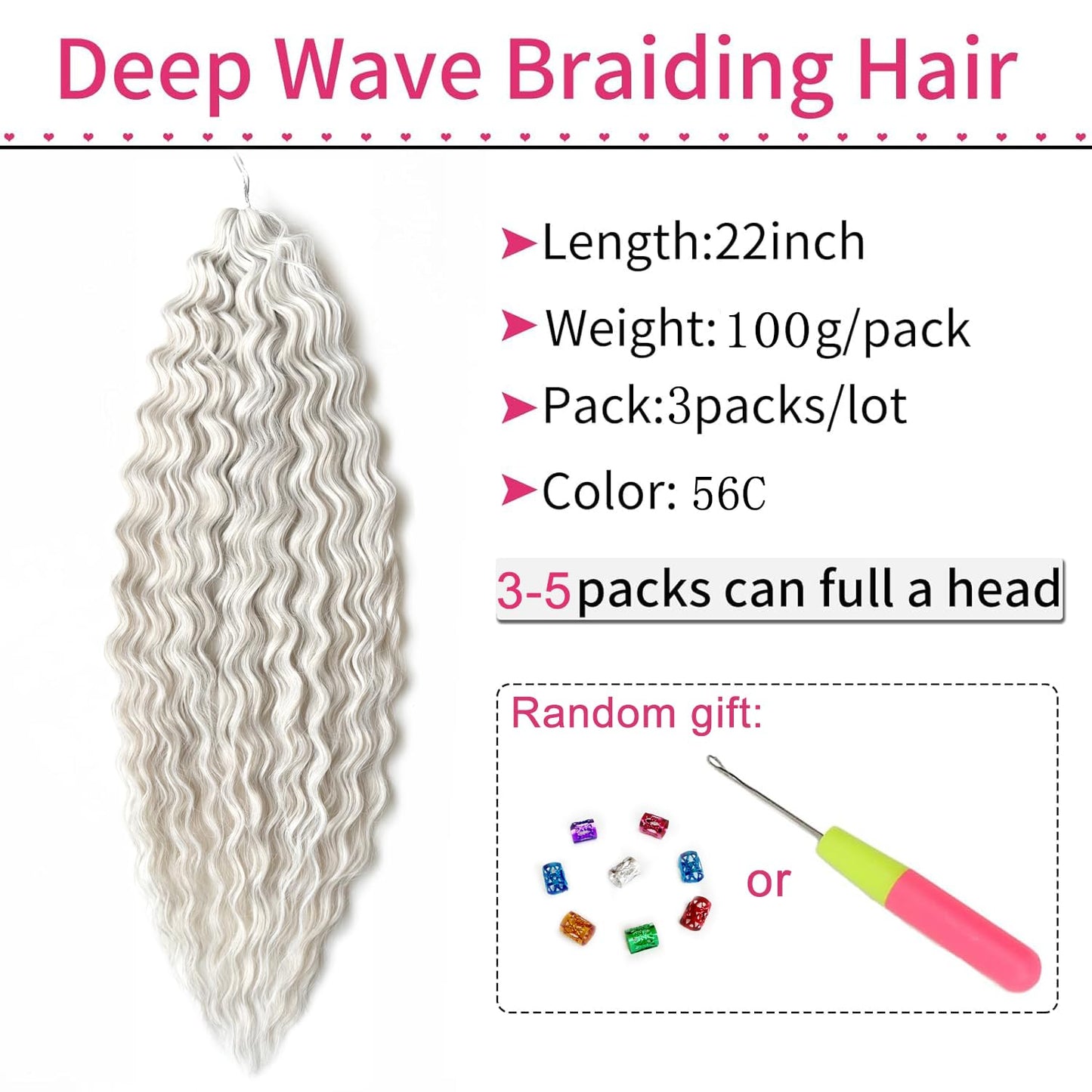 Ocean Wave Crochet Hair Loose Wave Braiding Hair For Women Synthetic Wavy Braiding Hair Extensions 3Packs (56C, 22 Inches)