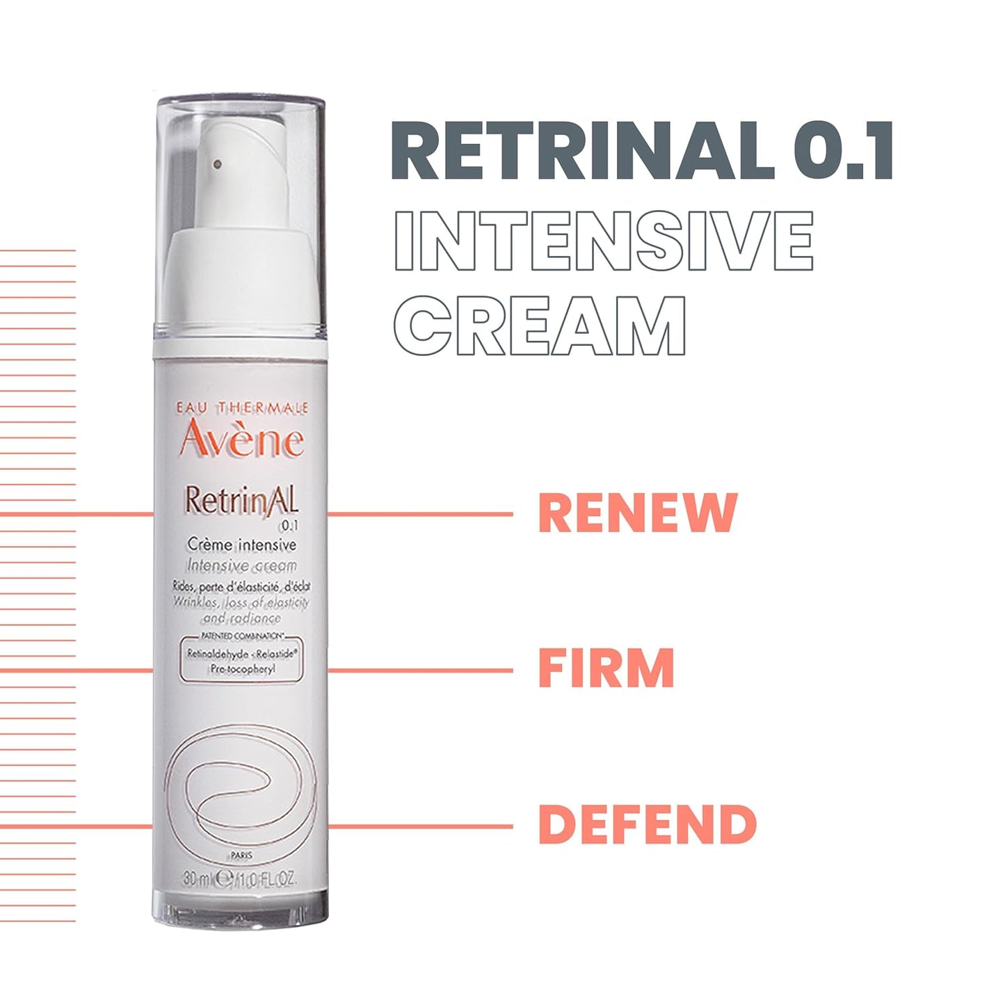 Avene RetrinAL 0.1 Intensive Cream - Retinaldehyde Anti-Aging Treatment | Brighten & Rejuvenate Skin, 1.01 Oz (Pack of 2)