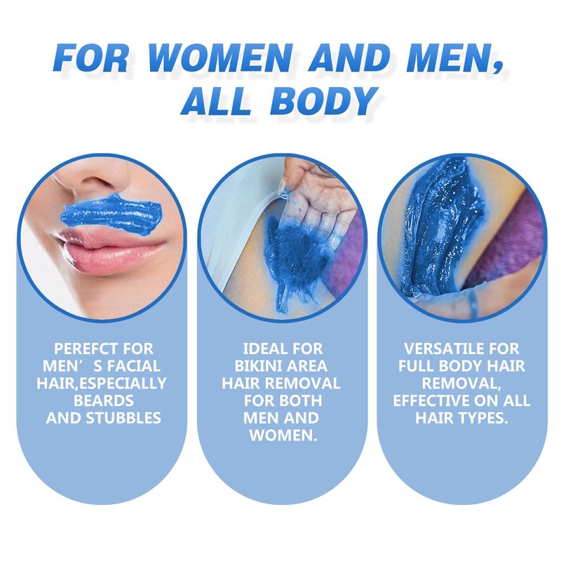 3LB Hard Wax Beads for Hair Removal, Blue Professional Stripless Wax for Coarse Hair, Bikini Brazilian Body Face, Sensitive Skin, Chamomile Scented, Salon & Home Waxing Refill with 5 Sticks