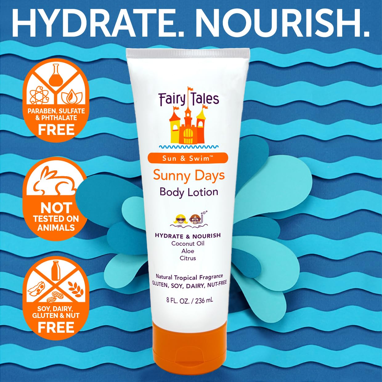 Fairy Tales Sun & Swim After Sun Lotion for Kids - Soothing After-Sun Care with Aloe & Coconut Oil - Hydrates & Nourishes Sun-Drenched Skin - 8 oz