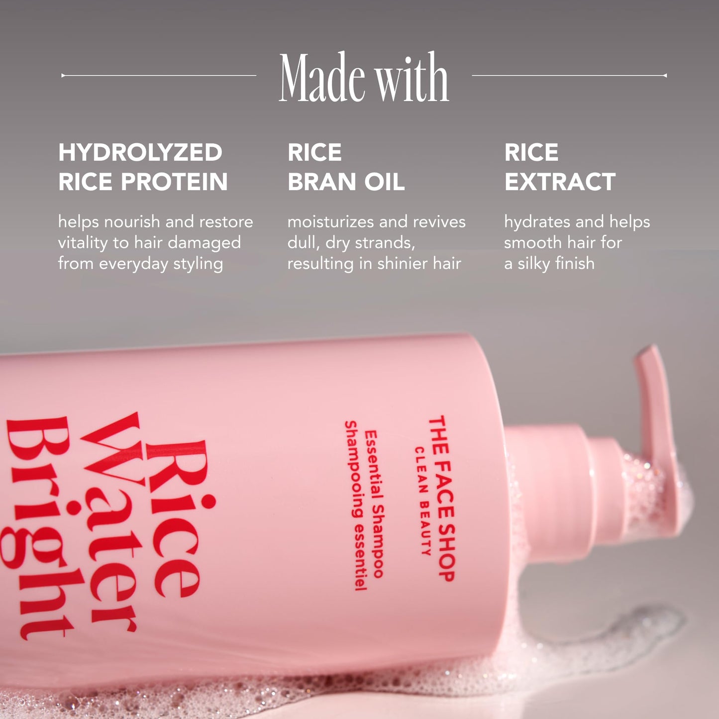 The Face Shop Rice Water Bright Essential Shampoo, Rice Protein Hair Care for Strengthening Dry & Damaged Hair, Korean Shampoo, Hair Growth, Anti-Frizz, Anti-Hair Loss, Breakage Control, Sulfate Free