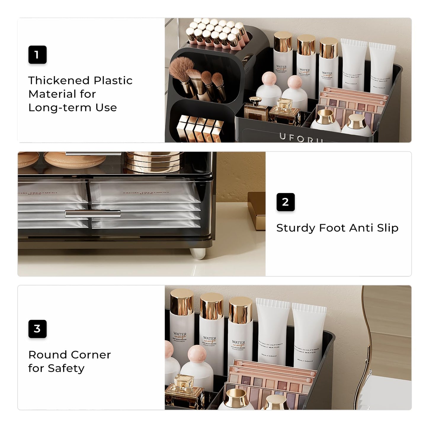 UFORU Makeup Organizer Countertop with Brush Holder for Vanity Bathroom