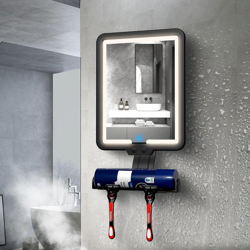 Fogless Shower Mirror for Shaving - LED Light, Dimmable Brightness | Strong Adhesive Backing, 3-Color Options
