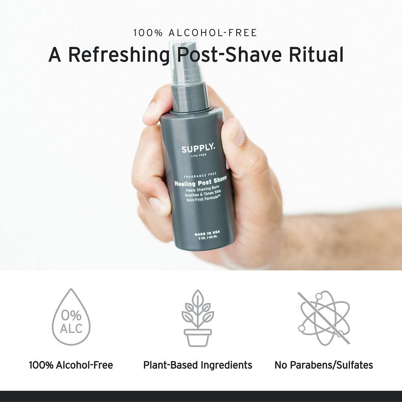 SUPPLY Healing Post Shave Spray for Men – Alcohol-Free Aftershave to Soothe Irritation, Hydrate Skin & Reduce Razor Burn – Sensitive Skin Friendly – Sandalwood & Cedar, 2 oz