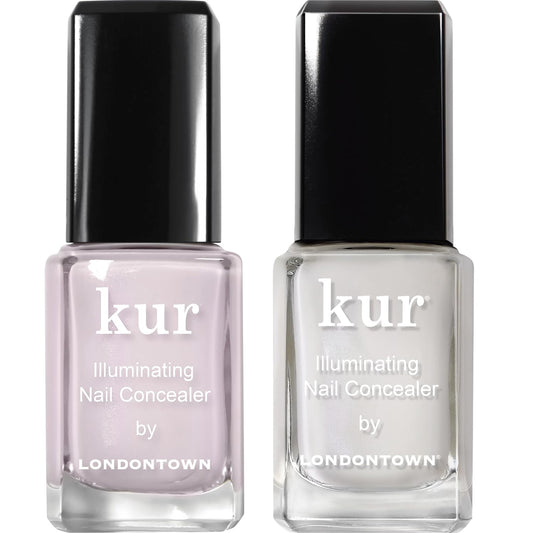 LONDONTOWN Illuminating Nail Concealer Bundle - Sheer Pink & Milky White Polish for Discolored Nails, Long-Lasting Brightening Lacquer, 0.40fl oz