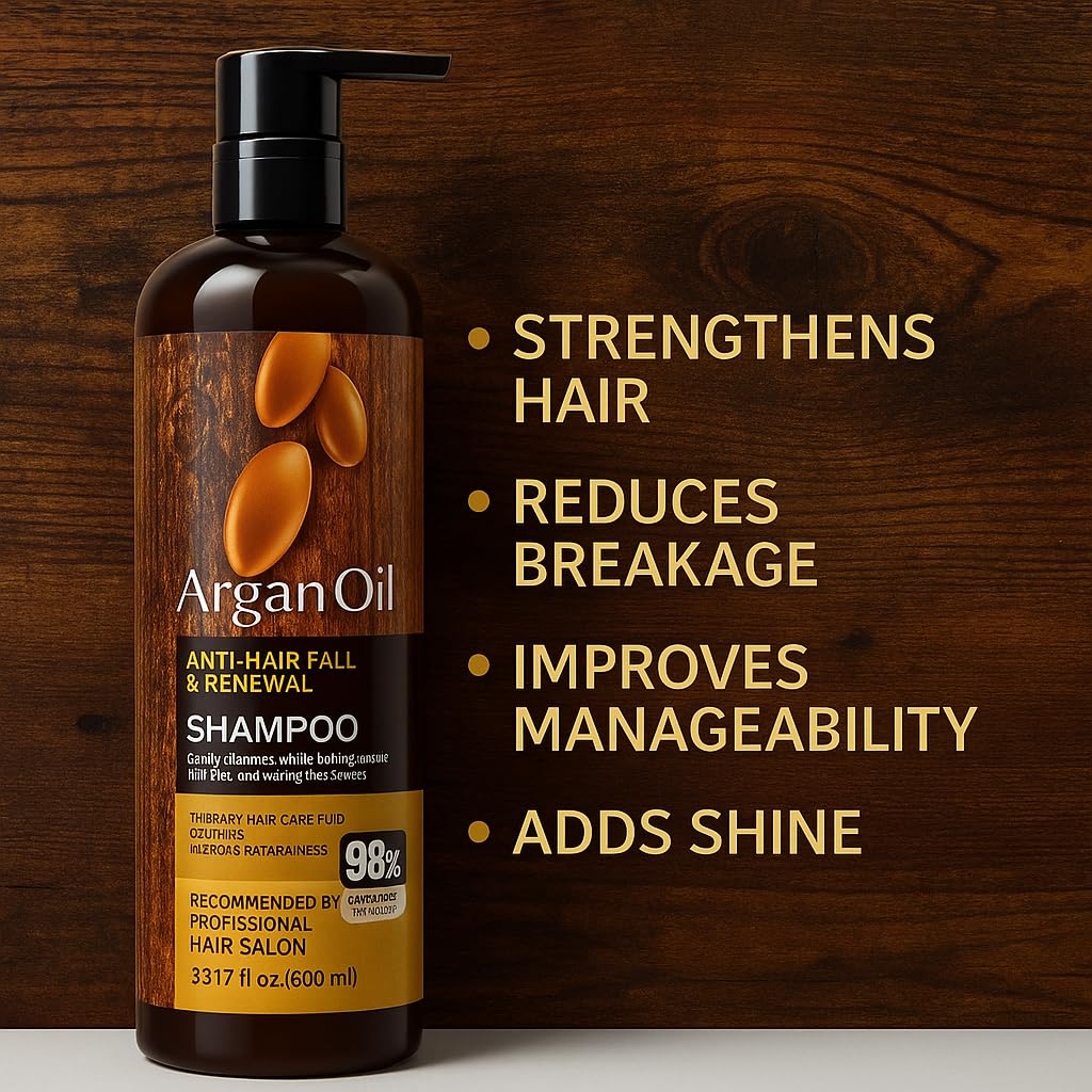 900ml X-large Argan Oil Shampoo Sulfate Free Moroccan Care with Keratin - For Curly, Straight, Dry and Damaged Hair - Moisturizing, Hydrating, Anti Frizz Salon Technology