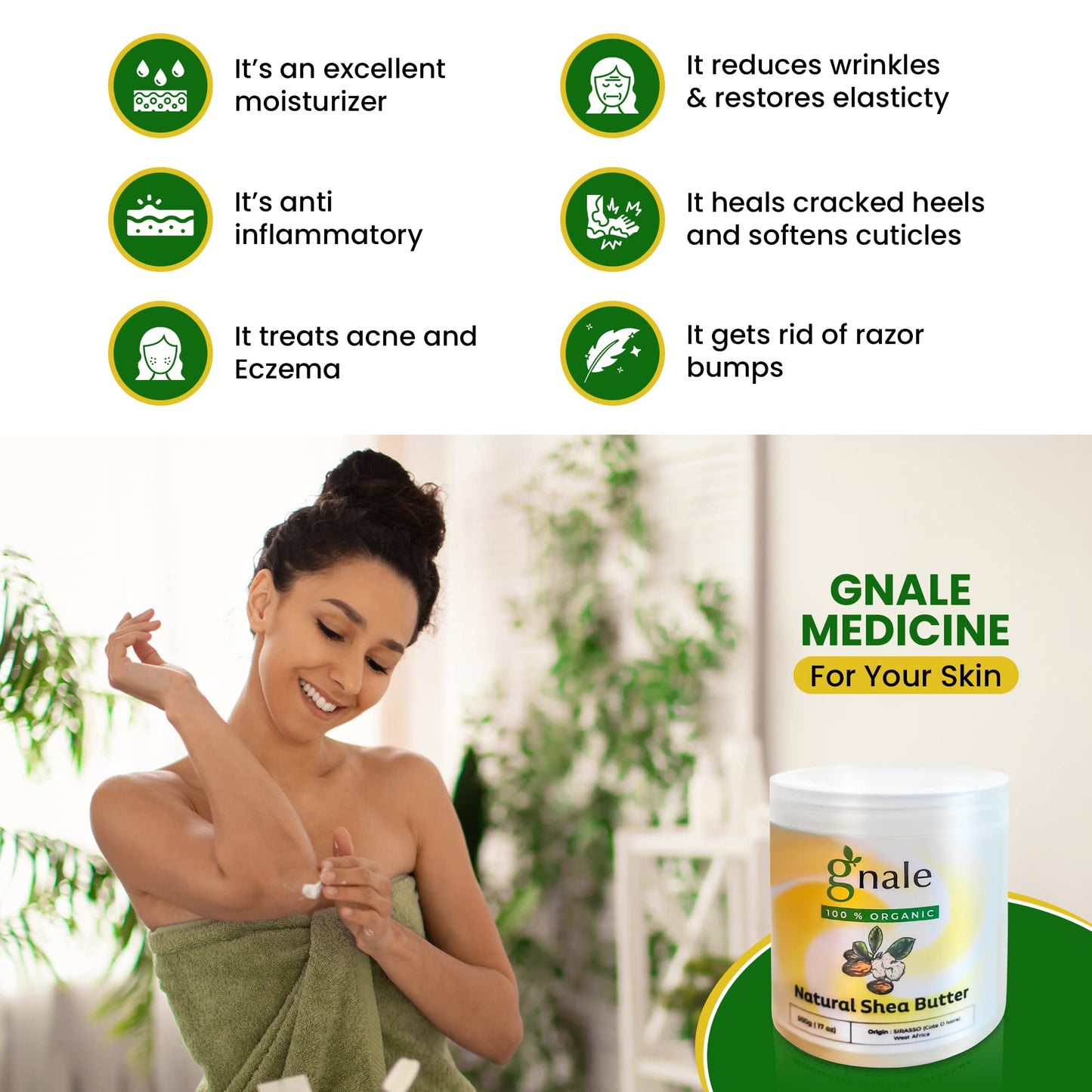 gnale Shea Butter Jar African Shea Butter Raw Organic. Body Butter Skin Moisturizer for Face Skin and Hair, Pure Raw Shea Butter for DIY Lotion, Oil, Cream, Soap