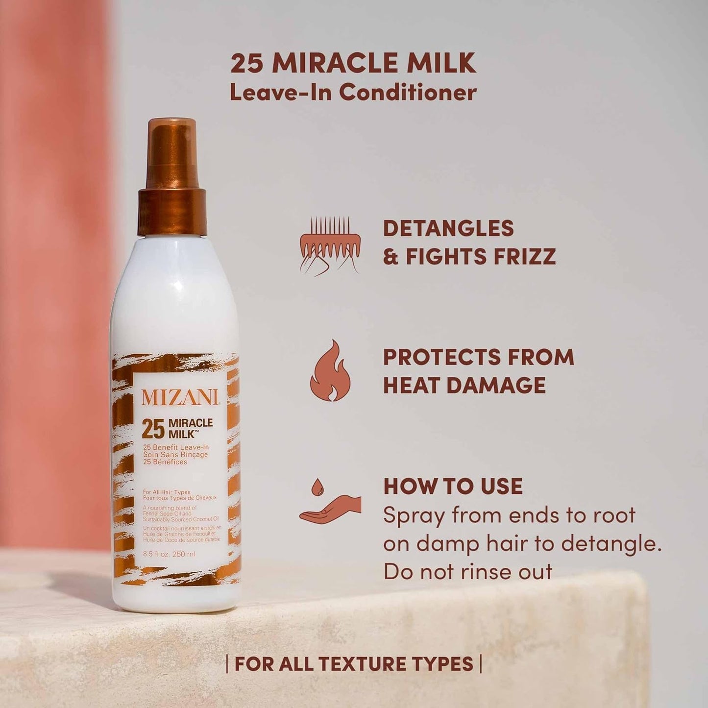 Mizani 25 Benefit Miracle Milk | Leave-In Conditioner for Curly Hair, Coconut Oil, Anti-Frizz, Paraben-Free