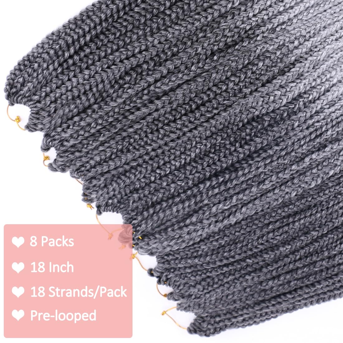 8 Packs Goddess Crochet Box Braids Pre looped Box Braid Crochet Hair for Black Women 18 Inch Silver Gray 3X Knotless Crochet Box Braided Hair Extensions Straight Knotless Braiding Hair(Tgrey#)