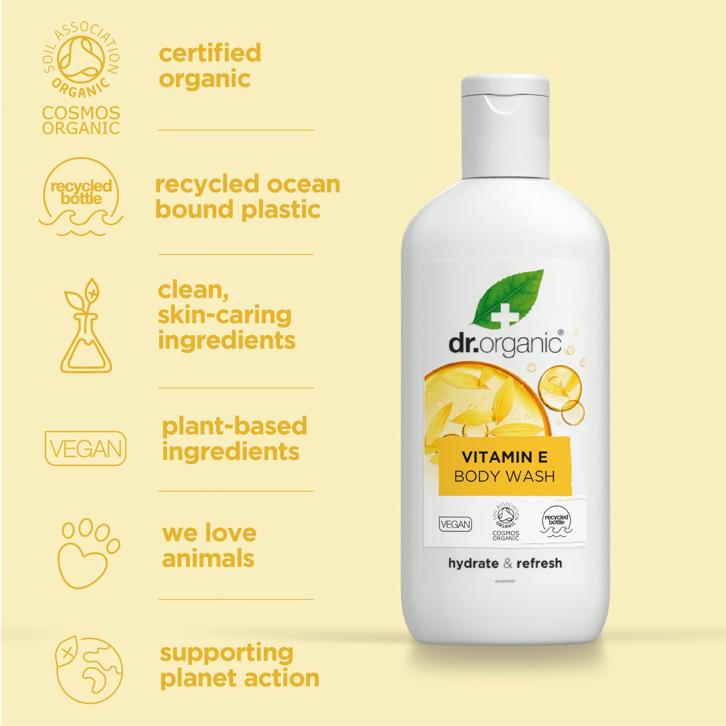 Dr. Organic, Vitamin E Body Wash, Natural, Vegan, Cruelty Free, Paraben & SLS Free, Hydrating, 250ml