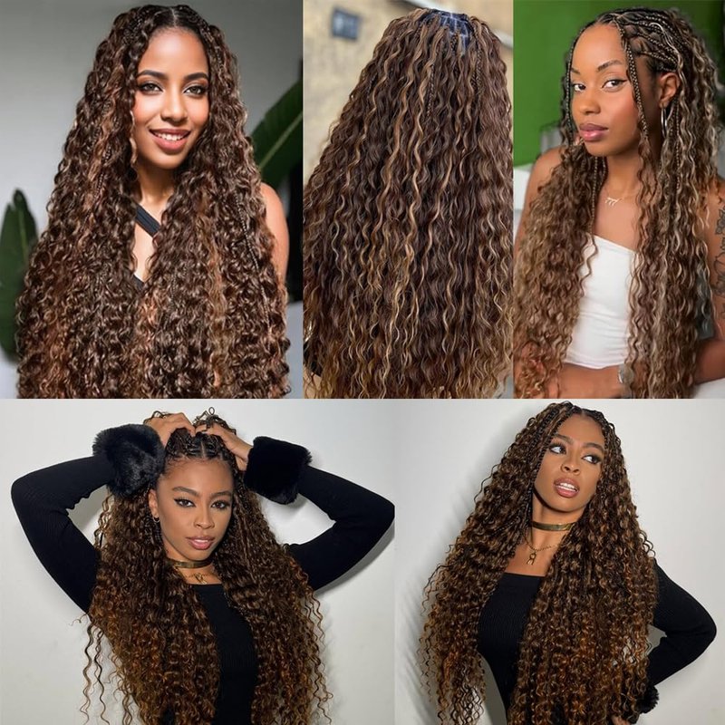 Human Braiding Hair Deep Wave Bulk - Highlight No Weft Curly Extensions | 16 Inch, 150g (3 Bundles)