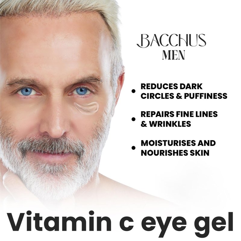 Bacchus Men Vitamin C Eye Gel, Reduce Dark Circles, Spots and Eye Puffiness - Anti Aging Treatment Nourishes, Revitalizes, Soothes, and Refreshes the Look of Your Eye Area | Made in USA | 0.5 oz