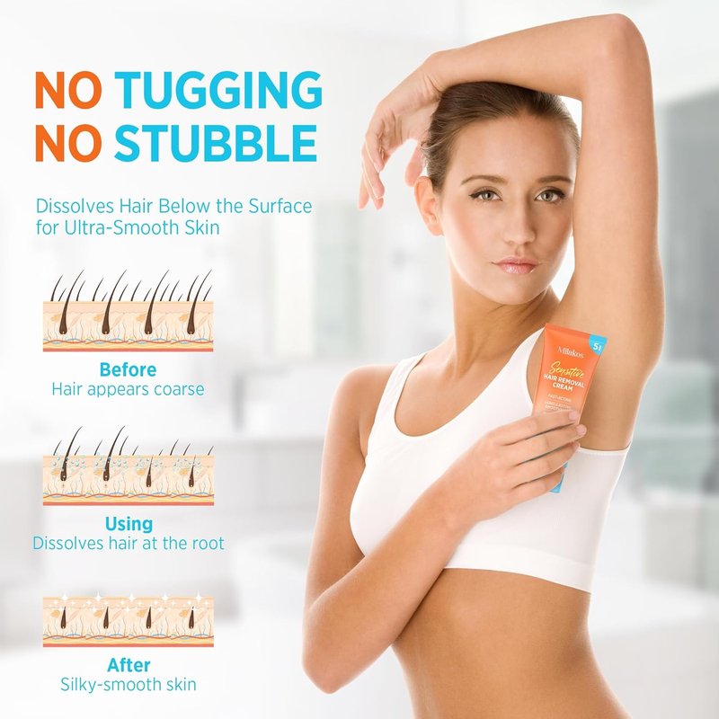Painless Hair Removal Cream - Soothing Depilatory for Sensitive Skin | Aloe, Chamomile & Vitamin E for Legs, Arms, Bikini & Underarms