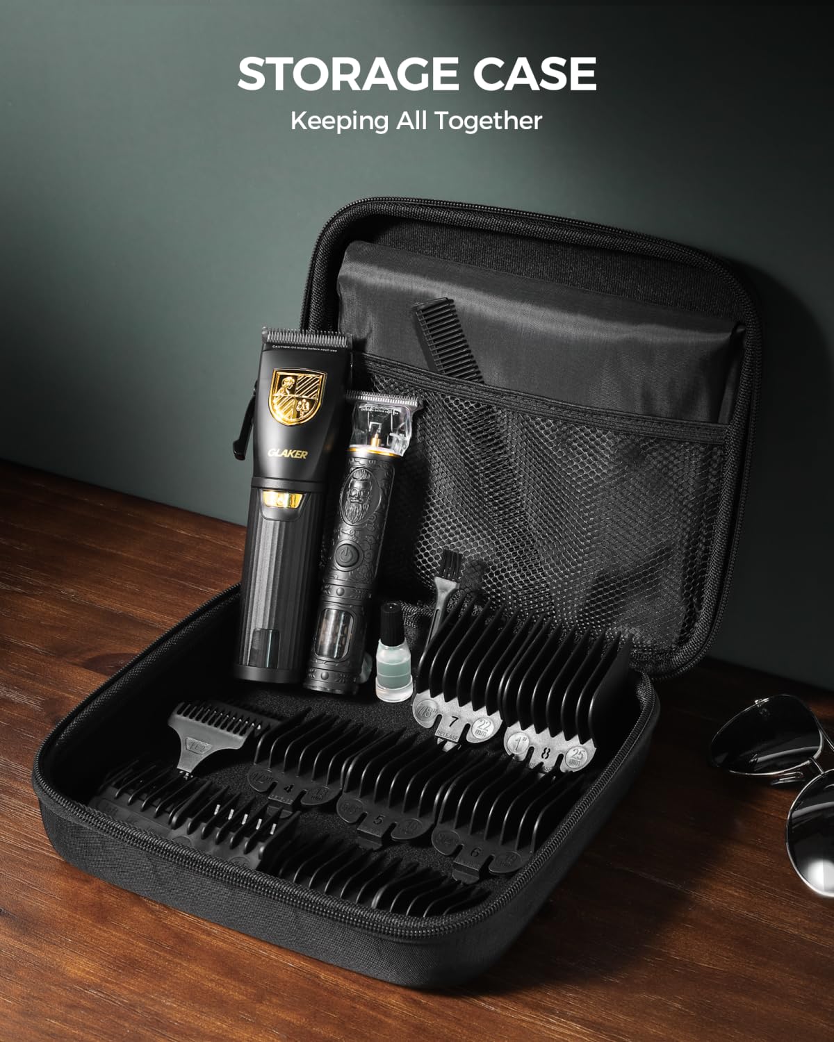 GLAKER Hair Clippers for Men,Professional Mens Hair Clippers Cordless Clippers for Hair Cutting,Precision Trimmer Kit Zero Gap Trimmer with LED Display 15 Guide Combs (Gold)