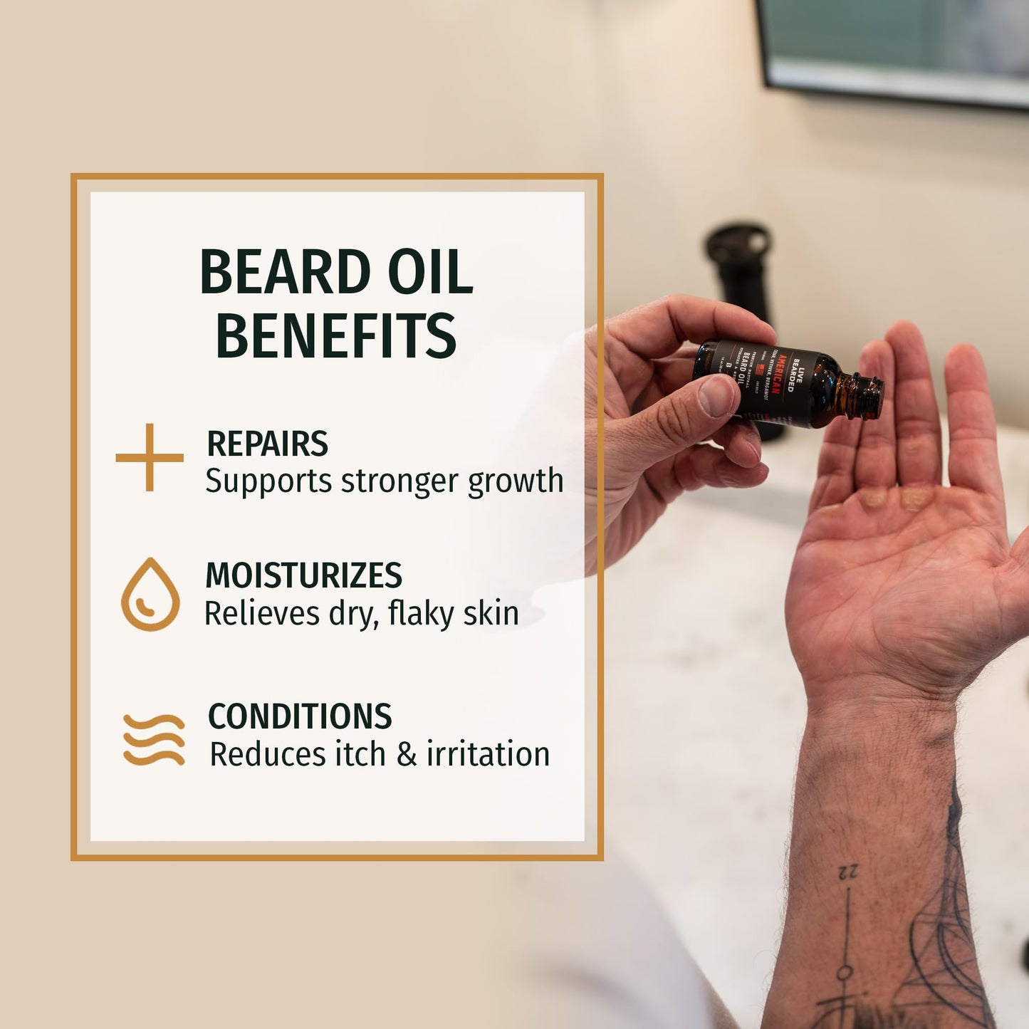 Live Bearded Beard Oil, 1 fl oz - Premium All-Natural Jojoba - Made in the USA - Hair and Skin Care for Men with Dry, Flaky Patches | Legend Scent - Sandalwood, Vanilla