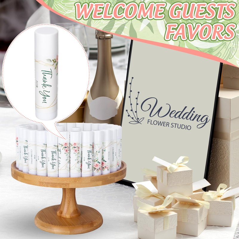 Whaline 60 Pcs Wedding Thank You Gift Lip Balm Bulk Flower Floral Lip Balms Vanilla Flavor Moisturizing Lips Care Guest Basket Gift Stuffer for Bridal Baby Shower Birthday Party Favor Supplies