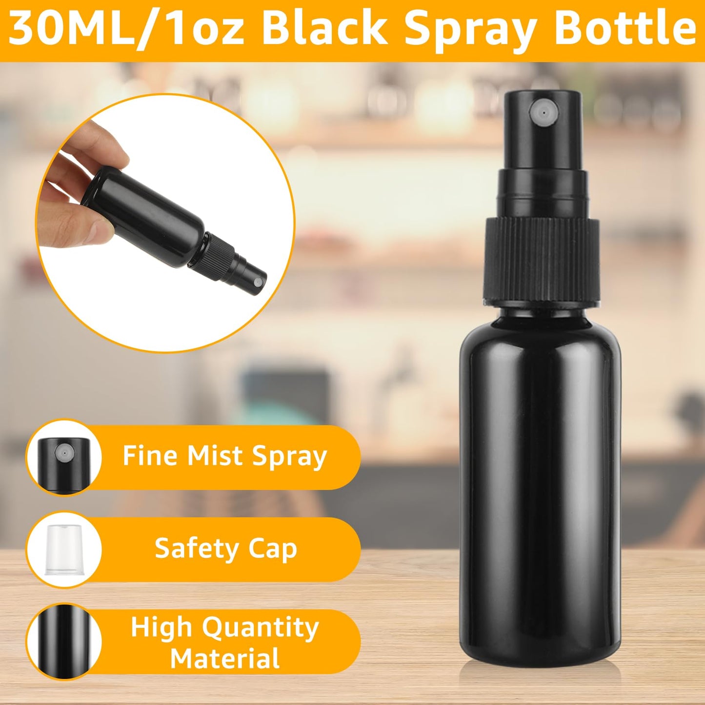 GBACHOOSE 60 Pack 1 oz Spray Bottle, Black Spray Bottle with Small Fine Mist Spray and Plastic Cap, Refillable for for Essential Oils, Bath, Beauty, Hair & Cleaning