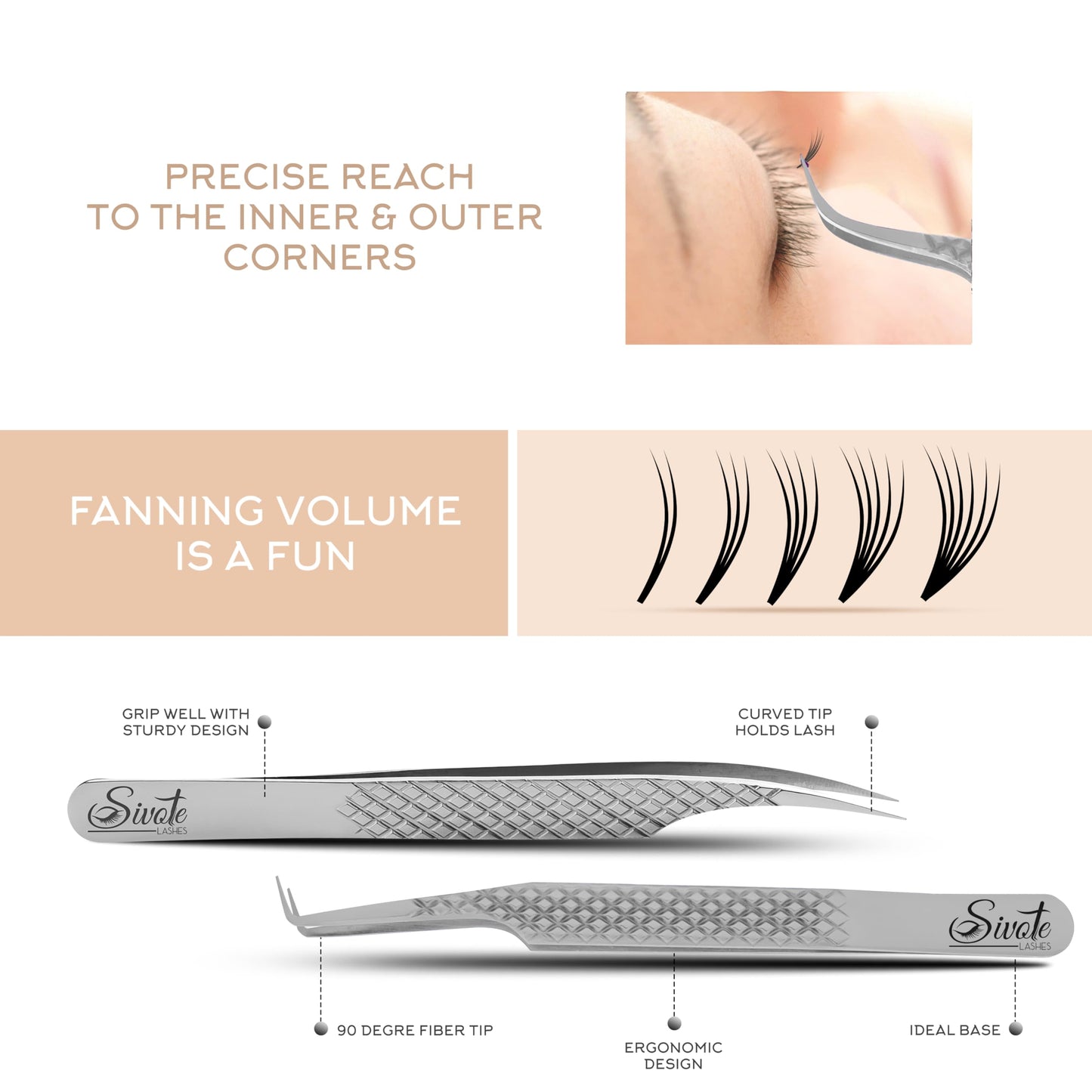 SIVOTE Eyelash Extension Tweezers Fiber Tips Japanese Steel, Set of 6 – Curved, Dolphin, 90° 45° Volume Boot & Slight Curved Tweezer – Professional Lash Tweezers for Lash Extensions Silver