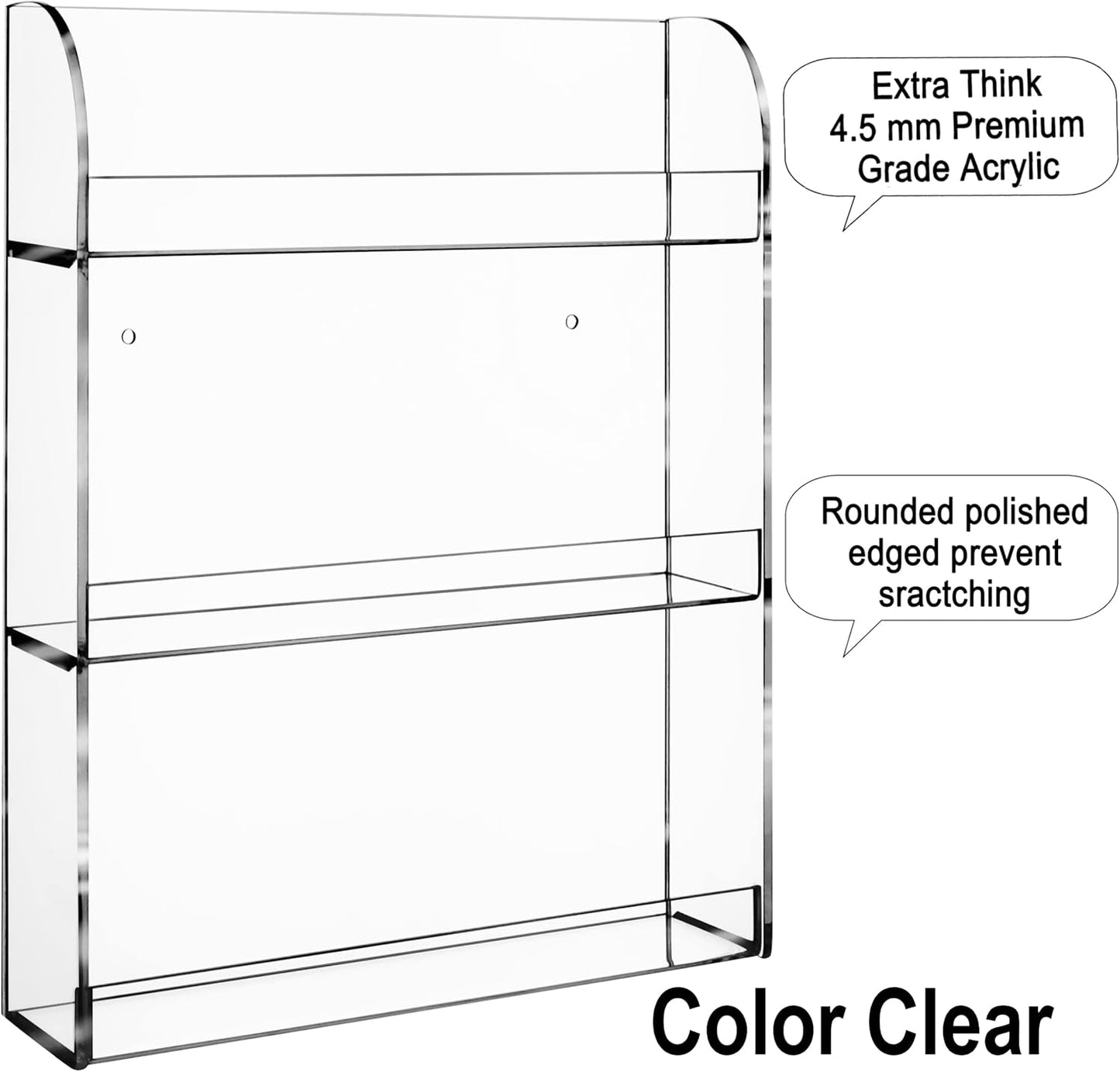 Acrylic Nail Polish Rack - Wall-Mounted Display for 48 Bottles | Clear Organizer with Microfiber Cloth (3 Tier)