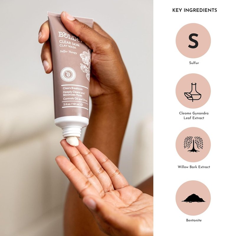 Clear Skin Clay Mask - Deep Pore Cleansing Sulfur Formula | Pore Minimizer & Oil Reducer for Sensitive Skin | 3.5 fl oz