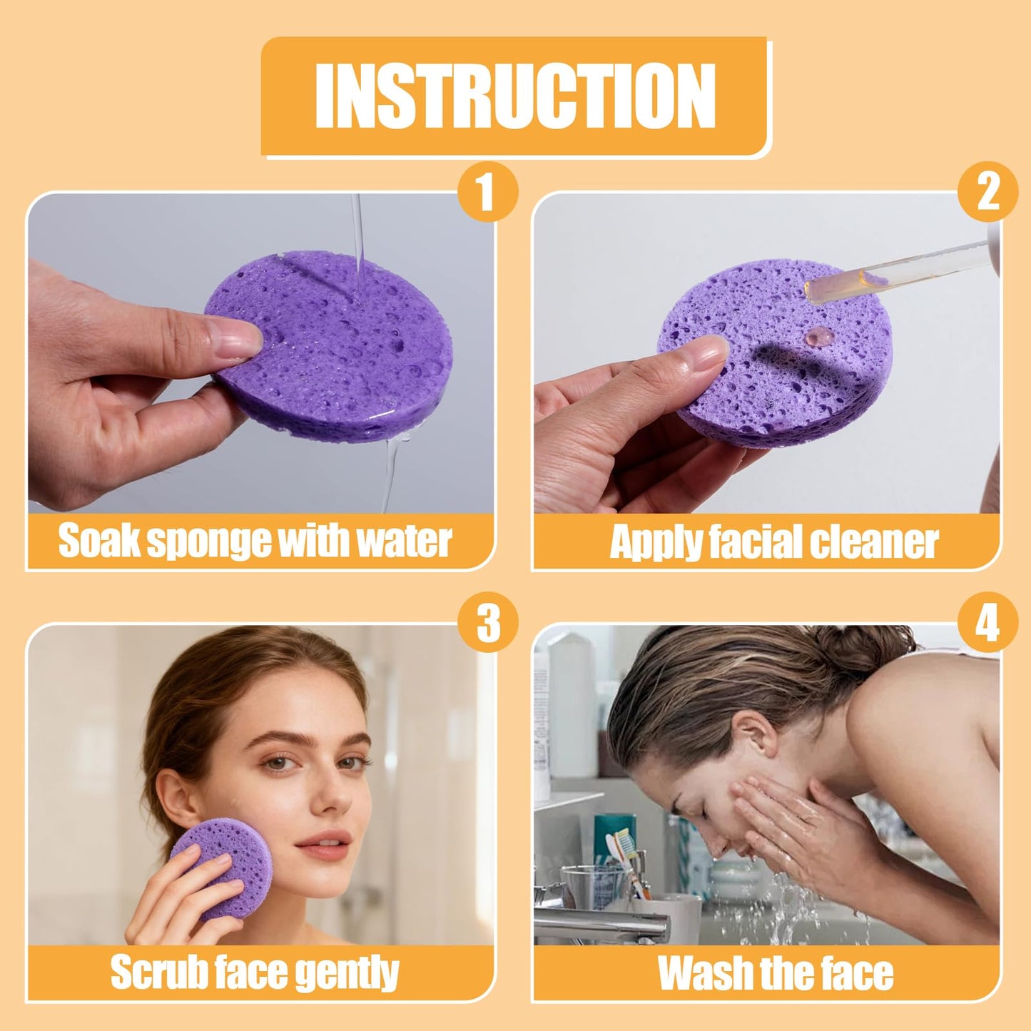 Compressed Facial Sponges BS-MALL 80 Count,Reusable Face Cleansing Pads,Gentle Exfoliating Sponges for Makeup Removal, Deep Cleansing, Dead Skin Removal,Travel-Friendly Spa Skincare Sponges