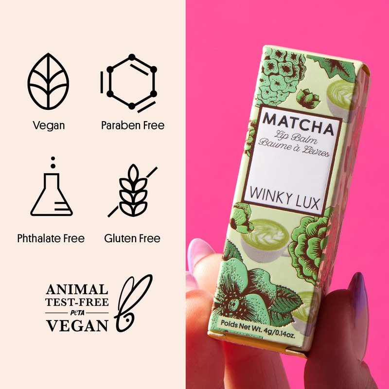 Winky Lux Matcha Lip Balm, Ultra-Moisturizing Clear Lip Treatment with Green Tea Extract, Caffeine, Avocado & Coconut Oils and Vitamin E, Clean Beauty, Cruelty-Free, Vegan, Vanilla–Green Tea Scent