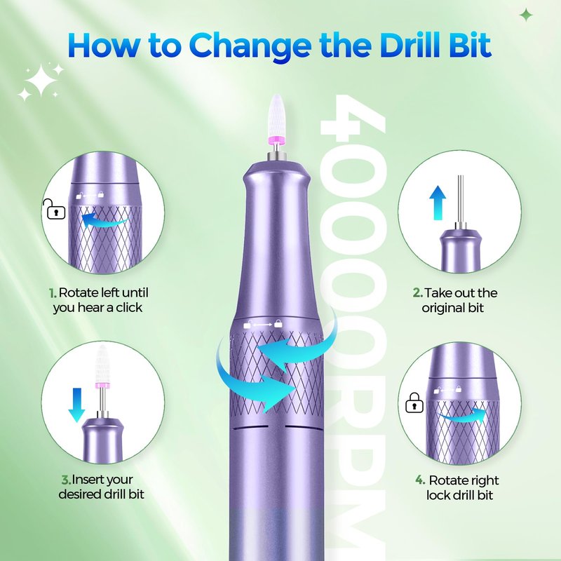 Nail Drill Electric File: DEDNMSCA Sparkly Professional Nail Drill Kit, 40000RPM E-File Machine with 12 Drill Bits for Acrylic Nails Remove Nail Gel Polish Manicure for Salon Home, Diamond