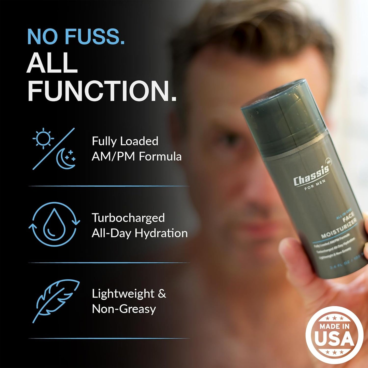 Chassis 360 All-In-One Face Moisturizer - Hydrating Lotion for Men with Vitamin C, Niacinamide & Hyaluronic Acid | 3.4 Fl Oz