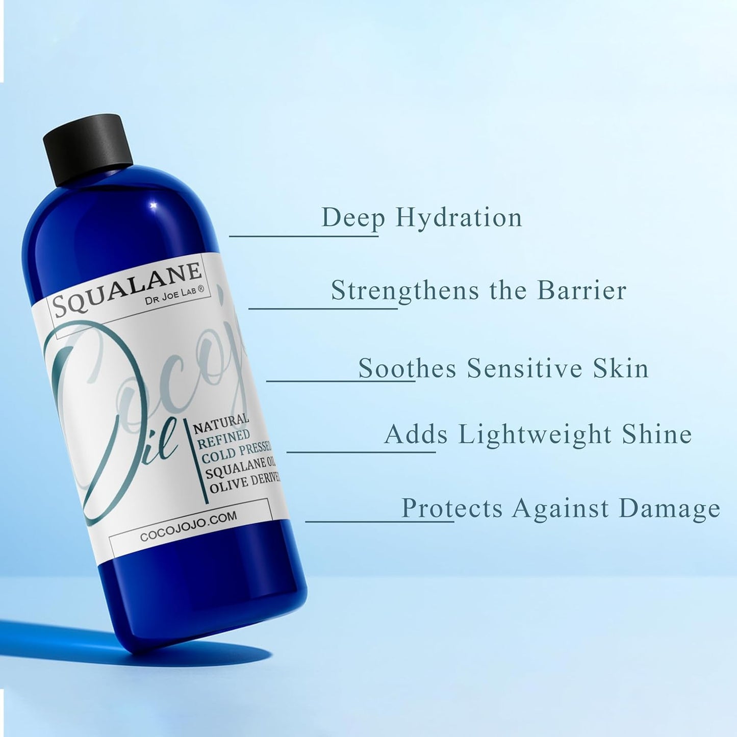 Squalane Oil - Pure Plant-Derived Cold Pressed Moisturizer | Vegan 16 oz for Face, Skin, Hair, Body