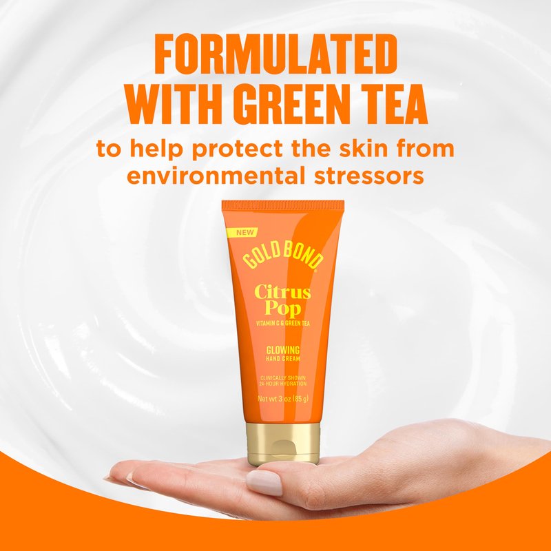 Gold Bond Citrus Pop Glowing Hand Cream Set with Vitamin C to Help Visibly Brighten and Green Tea to Help Protect Skin from Environmental Stressors, Vibrant Citrus Pop Scent, 3 oz, 4 pk
