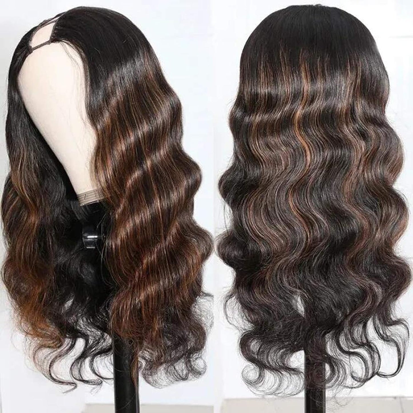 V Part Wig - 100% Real Human Hair Body Wave | No Leave Out, No Glue, 180% Density, 14 Inch, 1B/30