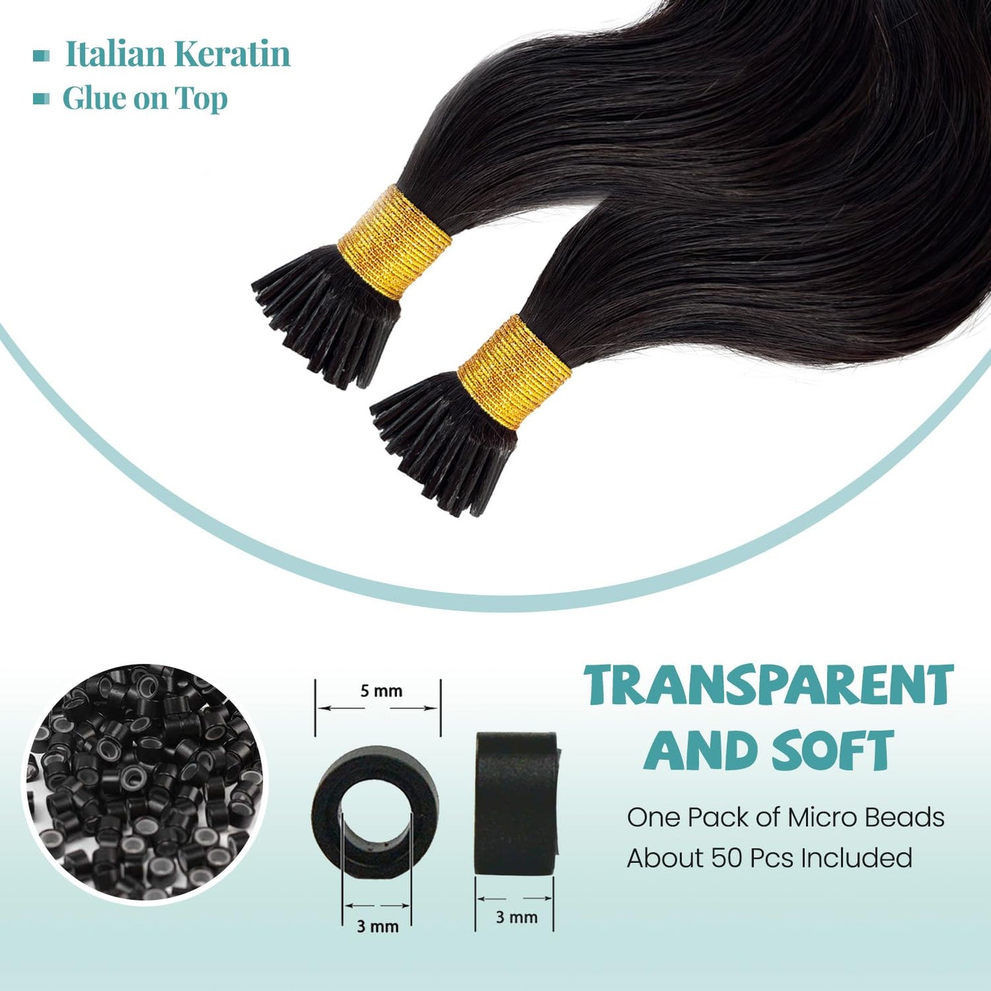 I Tip Hair Extensions Human Hair Body Wave I Tip Extensions Real Human Hair Natural Black Wavy Cold Fusion Remy Hair Keratin Tips for Black Women 20 Inch 50 Strands 50Grams