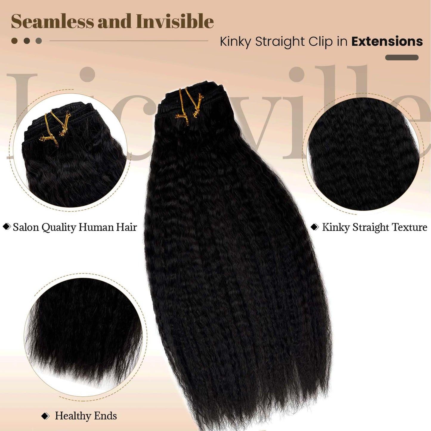 Kinky Straight Clip in Hair Extensions 120Gram Brazilian Virgin Kinky Clip in Human Hair Extensions for Black Women Full Head Natural Black #1b Kinky Straight Clip ins 18 Inch