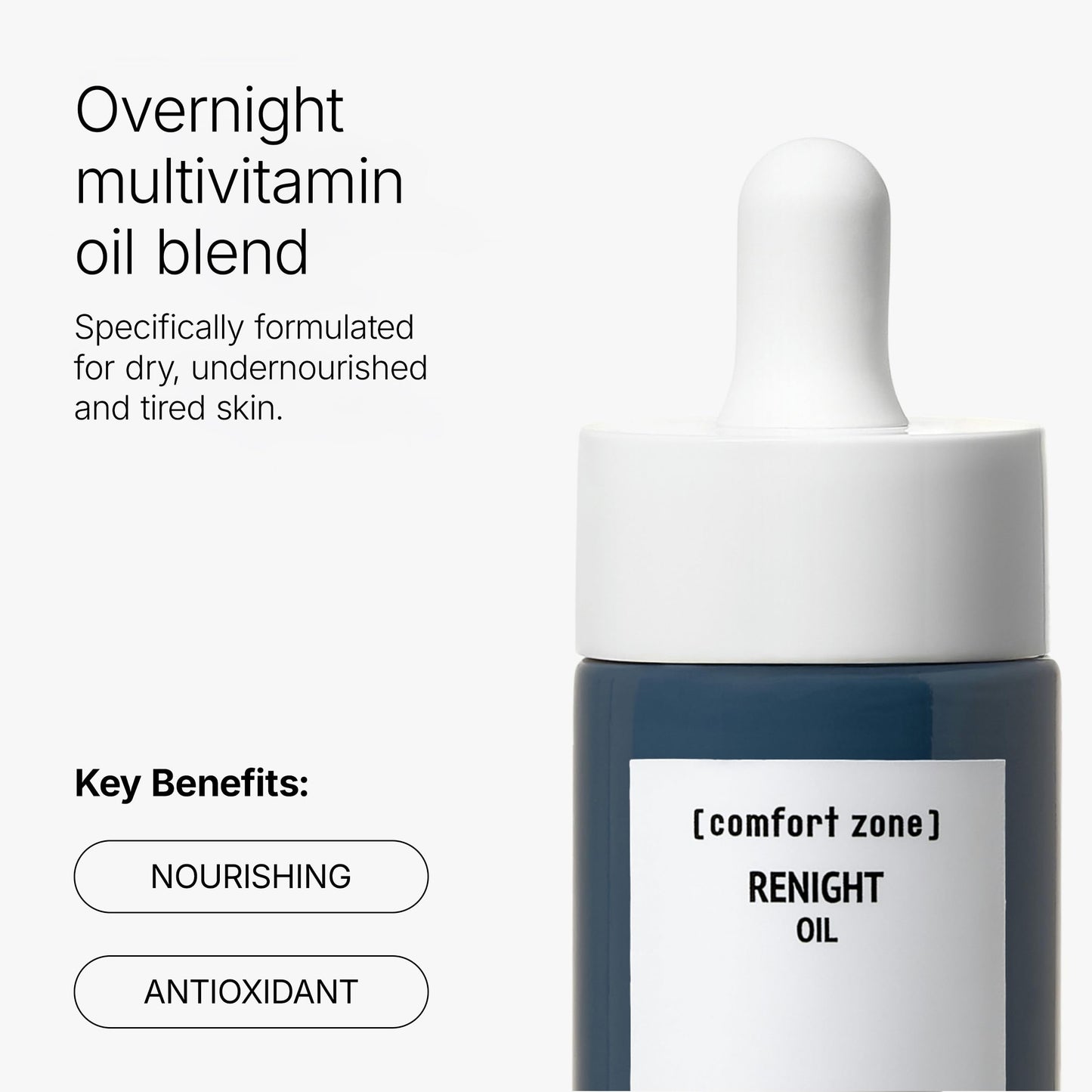 [ comfort zone ] Renight Nourishing Vitamin Face Oil, Antioxidant Night Treatment, Silky Texture, Clean Beauty, Vegan, Organic Goji Berry, Macadamia Oil, Dry & Stressed Skin, 1.01 Fl Oz