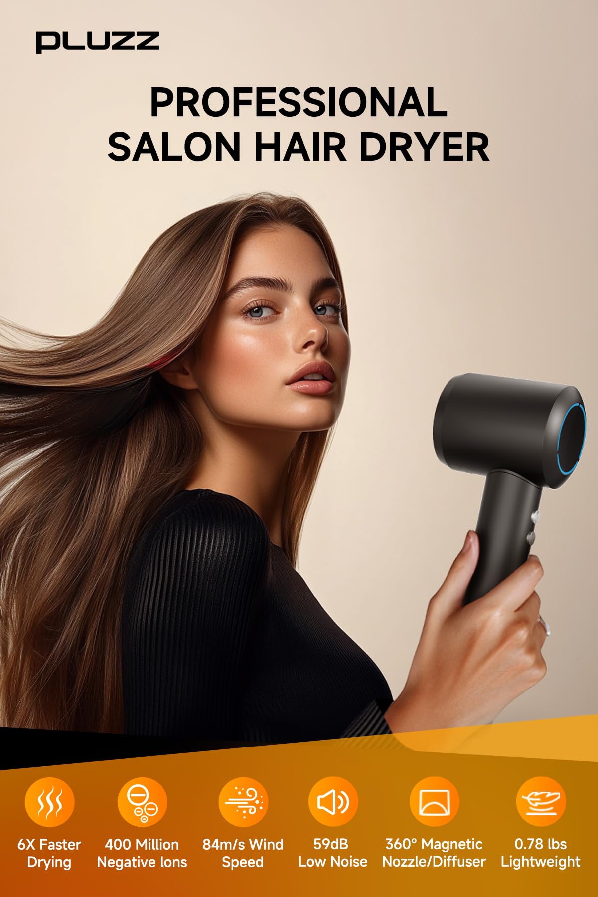 Hair Dryer, High Speed Ionic Blow Dryer with Brushless Motor for Fast Drying, Thermo-Control Quiet Hair Dryers for Women Men Kids, Small Portable Professional Hairdryer, Compact, Travel/Home/Salon