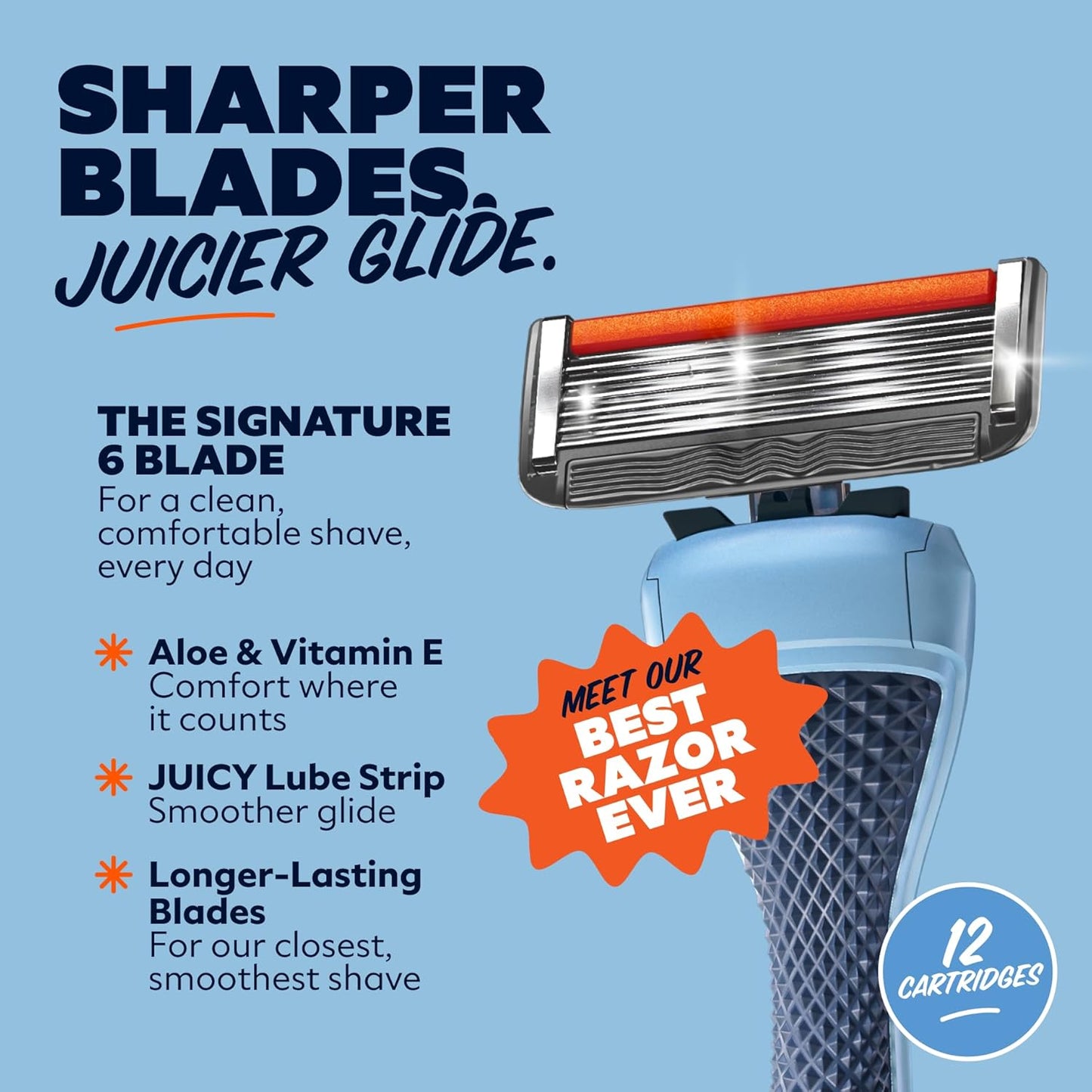 6 Blade Razor Refills - 12 Pack of Stainless Steel Blades for a Close & Comfortable Shave