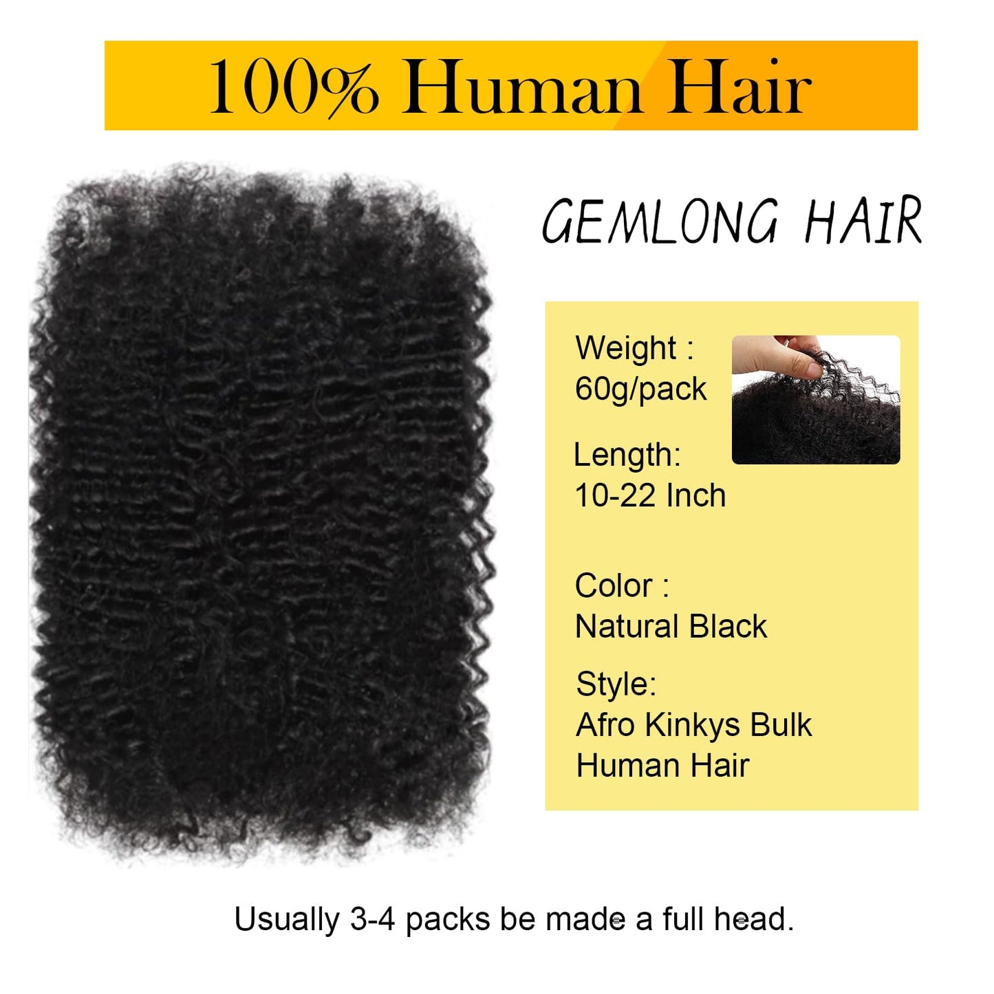 Afro Kinky Bulk Human Hair - 100% Natural Black 18 Inch | Perfect for Micro Locs, Twist Braiding & Dreadlocks